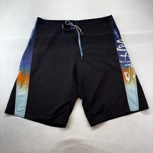 Salt Life Mens Board Shorts Black Sunset Fade Swim Trunks Size 36 Fishing Trunks